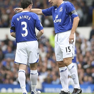 Everton FC: Leighton Baines and Alan Stubbs in Action Against Blackburn Rovers, 2007-08 Premier League