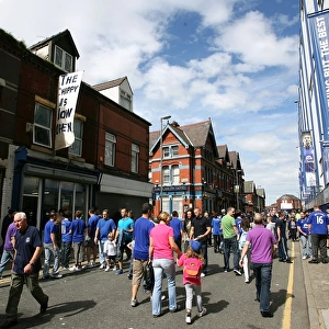 Everton FC: Thrilled Fans Gathering Outside Goodison Park Ahead of Everton vs. Wolverhampton Wanderers (Premier League 2010)