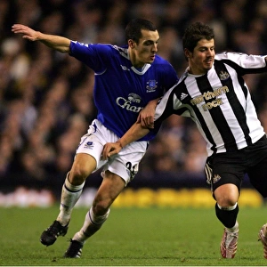 Everton v Newcastle United Leon Osman and Newcastles Emre in action