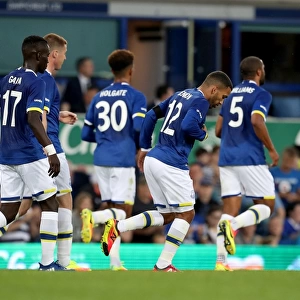 Everton's Aaron Lennon Celebrates First Goal Against Yeovil Town in EFL Cup Second Round at Goodison Park