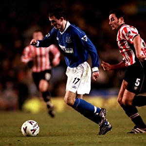 Everton's Francis Jeffers Slips Past Exeter City's Chris Curran in FA Cup Third Round Replay Thriller