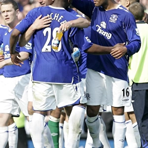 Everton's Joleon Lescott Leads the Celebration: Everton's Victory Over Portsmouth in FA Barclays Premiership (5/5/07)