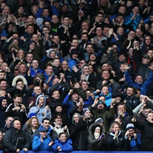 Everton's Lukaku and Mirallas in Unison: Celebrating Goals Against Swansea City at Goodison Park (22-03-2014)