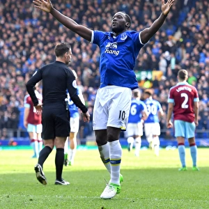 Everton's Romelu Lukaku Celebrates Third Goal Against Burnley (Premier League 2016-17, Everton v Burnley, Goodison Park)