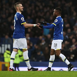 Everton's Schneiderlin and Lookman Celebrate Premier League Victory Over Manchester City at Goodison Park