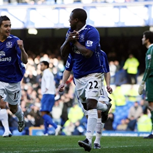 Everton's Yakubu and Tim Cahill Celebrate First Goal vs. Portsmouth (02/03/08)