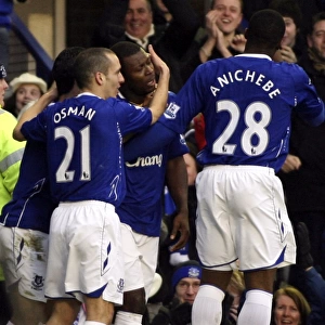 Football - Everton v West Ham United Barclays Premier League - Goodison Park - 22 / 3 / 08 Yakubu (C) celebrates scoring the first goal for Everton with team mates Mandatory Credit: Action Images / Lee Mills Livepic NO ONLINE / INTERNET USE WITHOUT A LICEN