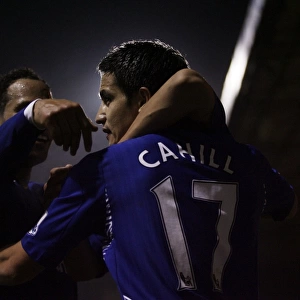 Football - Luton Town v Everton - Carling Cup Fourth Round - Kenilworth Road - 07 / 08 - 31 / 10 / 07 Tim Cahill (R) celebrates after scoring the first goal for Everton Mandatory Credit: Action Images /