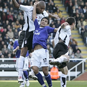 Fulham v Everton 4 / 11 / 06 Zat Knight in action against Tim Cahill