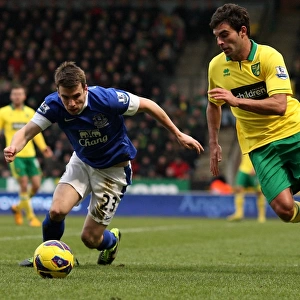 Intense Battle for Ball Possession: Seamus Coleman vs. Javier Garrido - Norwich City vs. Everton, Premier League (February 23, 2013)