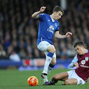 Intense Battle for Ball: Seamus Coleman vs Jack Grealish, Everton vs Aston Villa, Premier League