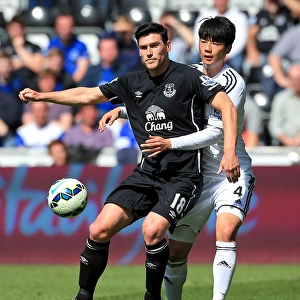 Intense Rivalry: Gareth Barry vs. Ki Sung-Yueng Battle at Swansea City vs. Everton (Premier League)