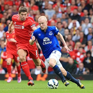 Intense Rivalry: Gerrard vs. Naismith Battle at Anfield - Liverpool vs. Everton, Premier League