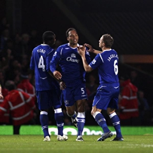Lescott Scores First Everton Goal: West Ham vs. Everton, 2008 - Joleon Celebrates with Yobo and Jagielka