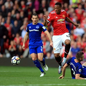 Manchester United vs. Everton: Anthony Martial Wins Contested Ball Against Morgan Schneiderlin, Resulting in Penalty Call