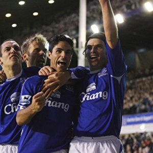 Mikel Arteta's Historic First Goal: Everton vs. Bolton Wanderers, 06/07 FA Barclays Premiership - The Triumphant Moment with Nuno Valente and Leon Osman