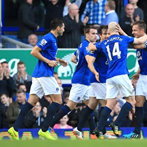 Phil Jagielka Scores the Opener: Everton vs. Aston Villa, Barclays Premier League, Goodison Park