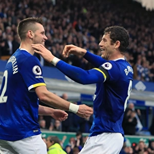Schneiderlin and Barkley Celebrate Everton's Second Goal Against West Bromwich Albion at Goodison Park