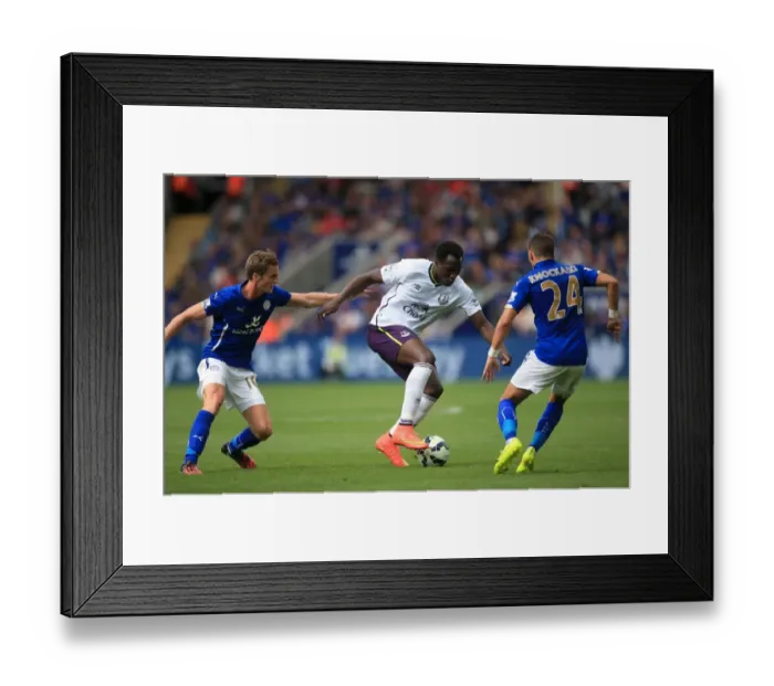 Framed Print : Intense Rivalry: Lukaku vs. King - Everton vs. Leicester City's Battle for Ball Possession Framed Print : Intense Rivalry: Lukaku vs. King - Everton vs. Leicester City's Battle for Ball Possession