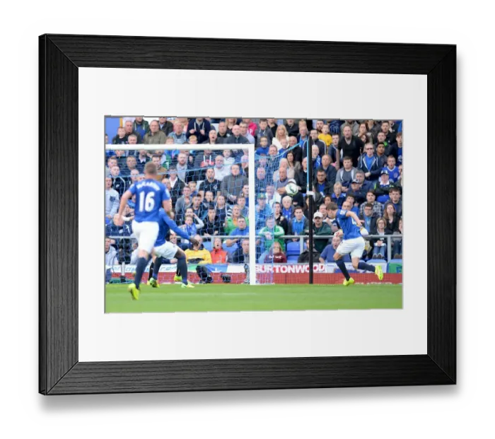 Framed Print : Seamus Coleman Scores Opening Goal: Everton vs. Arsenal, Barclays Premier League - Goodison Park