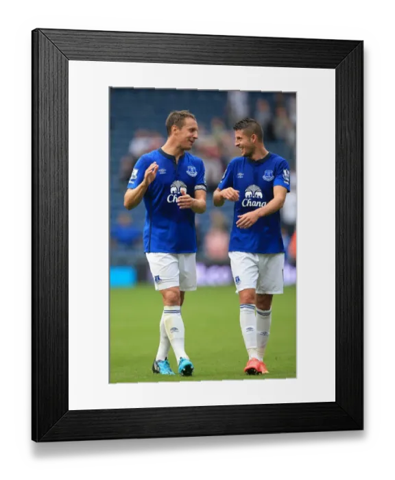 Framed Print : Everton's Jagielka and Mirallas: Celebrating Victory at The Hawthorns Against West Bromwich Albion Framed Print : Everton's Jagielka and Mirallas: Celebrating Victory at The Hawthorns Against West Bromwich Albion