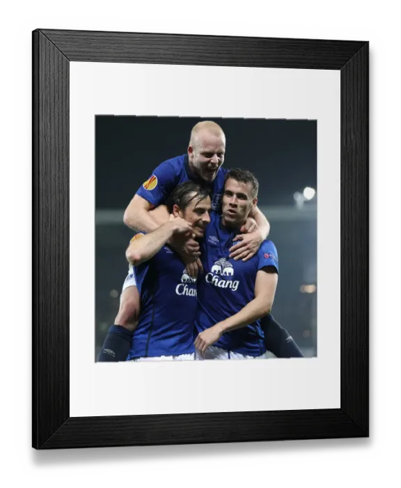 Framed Print : Everton's Triumphant Trio: Coleman, Baines, and Naismith Celebrate Europa League Goals vs. Wolfsburg and Krasnodar Framed Print : Everton's Triumphant Trio: Coleman, Baines, and Naismith Celebrate Europa League Goals vs. Wolfsburg and Krasnodar