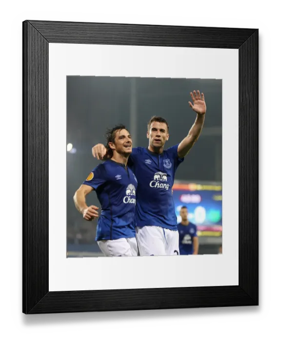 Framed Print : United in Triumph: Coleman and Baines Celebrate Everton's Europa League Goals (vs FK Krasnodar)