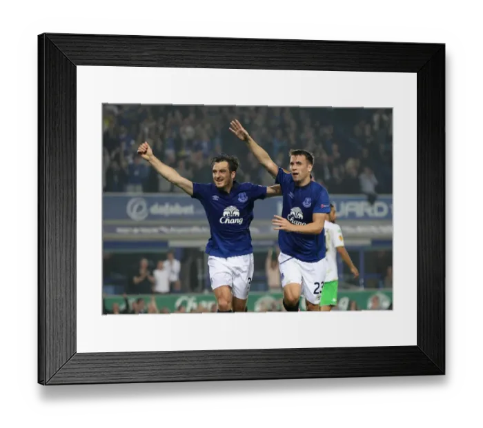 Framed Print : Everton's Coleman and Baines: United in Triumphant Celebration after Europa League Double Strike vs. Wolfsburg