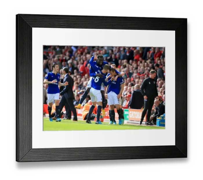 Framed Print : Jagielka Scores First Goal: Everton Stuns Liverpool at Anfield, Premier League 2014