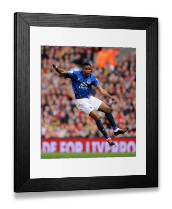 Framed Print : Clash at Anfield: Samuel Eto'o's Battle - Liverpool vs. Everton in the Barclays Premier League