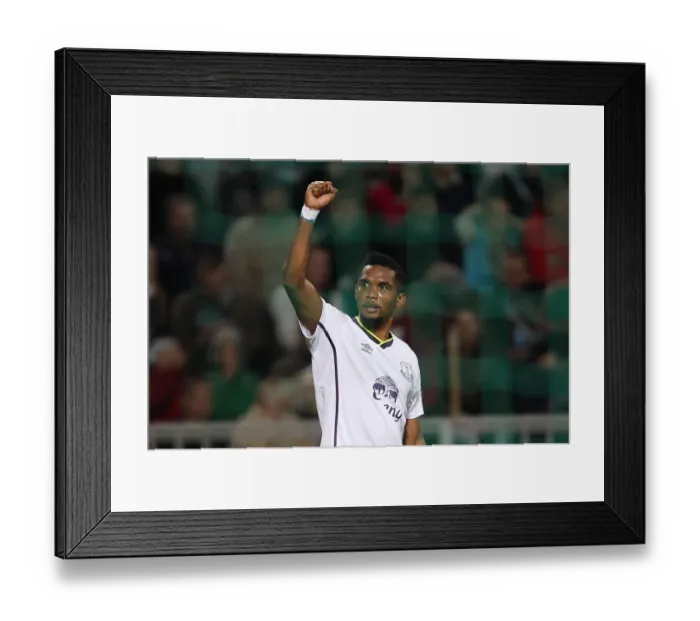Framed Print : Eto'o's Europa League Glory: Everton Forward Celebrates Goal Against FC Krasnodar