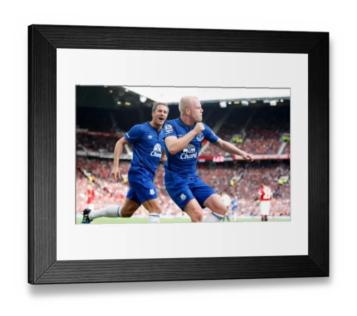 Framed Print : Naismith and Jagielka: Unforgettable Equalizer Celebration at Old Trafford (Manchester United vs. Everton, Premier League)