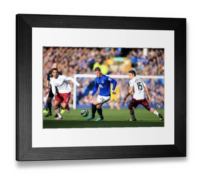 Framed Print : Ross Barkley in Action: Everton vs. Aston Villa, Premier League Rivalry at Goodison Park