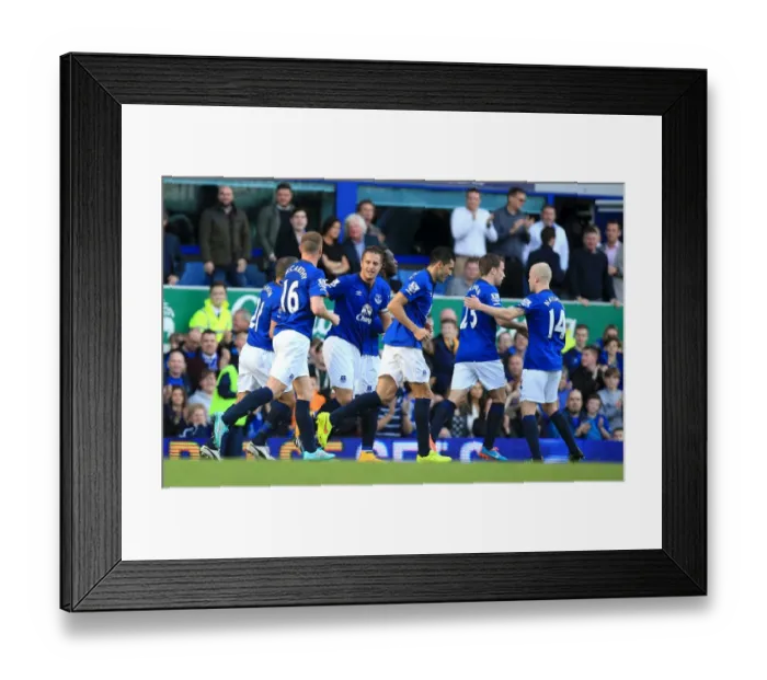 Framed Print : Phil Jagielka's Thrilling First Goal: Everton vs. Aston Villa, Barclays Premier League, Goodison Park