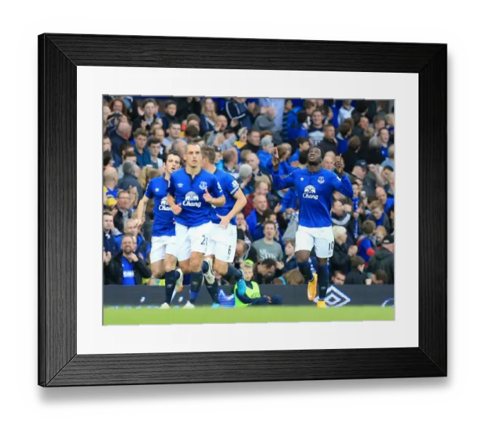 Framed Print : Everton's Romelu Lukaku Scores Brace: 2-0 Lead Over Aston Villa (Premier League)