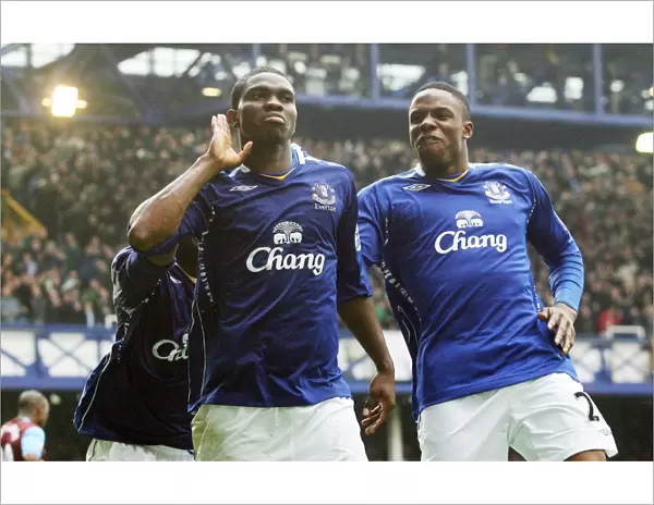 Everton's Yobo and Anichebe Celebrate Second Goal vs. Aston Villa (2008)