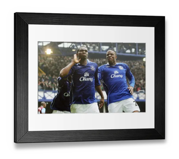 Framed Print : Everton's Yobo and Anichebe Celebrate Second Goal vs. Aston Villa (2008) Framed Print : Everton's Yobo and Anichebe Celebrate Second Goal vs. Aston Villa (2008)