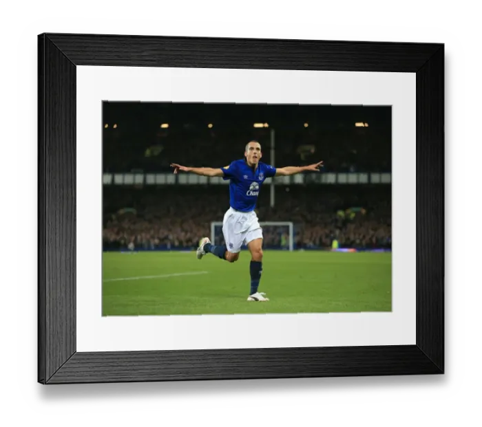 Framed Print : Leon Osman Scores First Goal for Everton in Europa League Clash Against Lille at Goodison Park