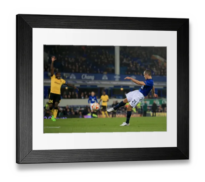Framed Print : Leon Osman Scores Everton's Historic Goal in Europa League Clash Against Lille Framed Print : Leon Osman Scores Everton's Historic Goal in Europa League Clash Against Lille