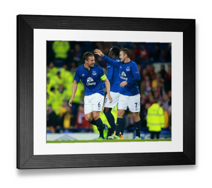 Framed Print : Everton's Jagielka and McGeady Celebrate Second Goal in Europa League Match against Lille Framed Print : Everton's Jagielka and McGeady Celebrate Second Goal in Europa League Match against Lille