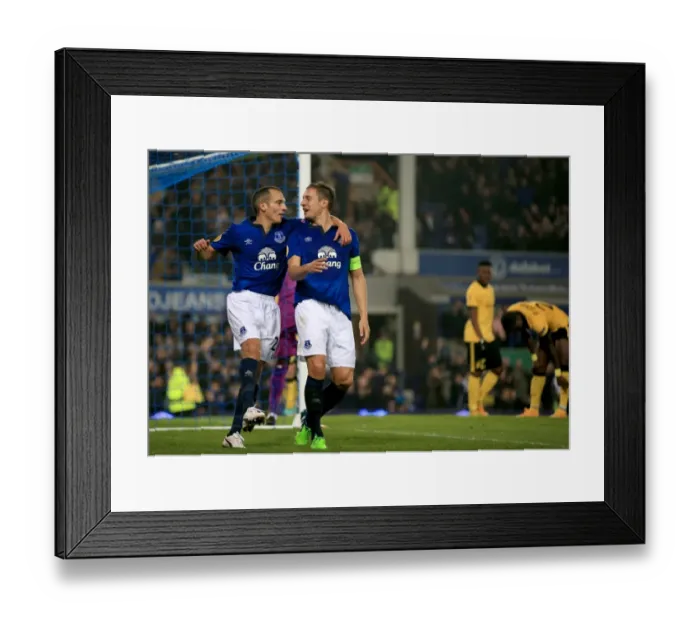 Framed Print : Everton's Jagielka and Osman: Double Strike Celebration in Europa League Victory over Lille Framed Print : Everton's Jagielka and Osman: Double Strike Celebration in Europa League Victory over Lille