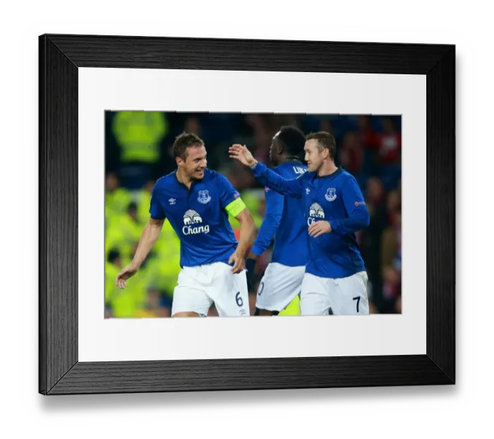 Framed Print : Everton's Jagielka and McGeady Celebrate Europa League Goals vs. Lille Framed Print : Everton's Jagielka and McGeady Celebrate Europa League Goals vs. Lille