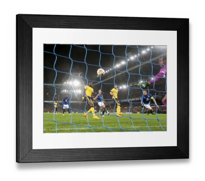 Framed Print : Phil Jagielka Scores Everton's Second Goal in UEFA Europa League Match Against Lille