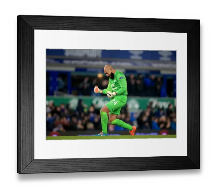 Framed Print : Everton's Europa League Victory: Tim Howard and Steven Naismith's Triumphant Moment after Scoring Third Goal vs. Lille Framed Print : Everton's Europa League Victory: Tim Howard and Steven Naismith's Triumphant Moment after Scoring Third Goal vs. Lille