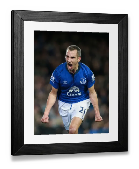 Framed Print : Leon Osman's Celebratory Goal: Everton's Second Strike vs. West Ham United at Goodison Park
