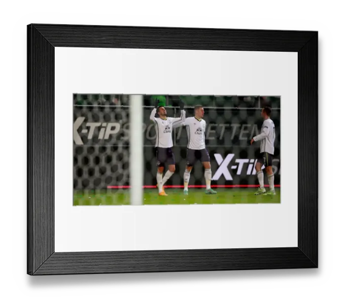 Framed Print : Mirallas and Barkley: Everton's Europa League Celebration after Scoring Second Goal vs. VfL Wolfsburg Framed Print : Mirallas and Barkley: Everton's Europa League Celebration after Scoring Second Goal vs. VfL Wolfsburg