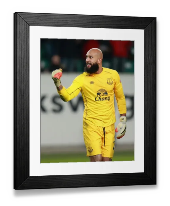 Framed Print : Tim Howard's Triumphant Victory Dance: Everton's Europa League Glory over VfL Wolfsburg Framed Print : Tim Howard's Triumphant Victory Dance: Everton's Europa League Glory over VfL Wolfsburg