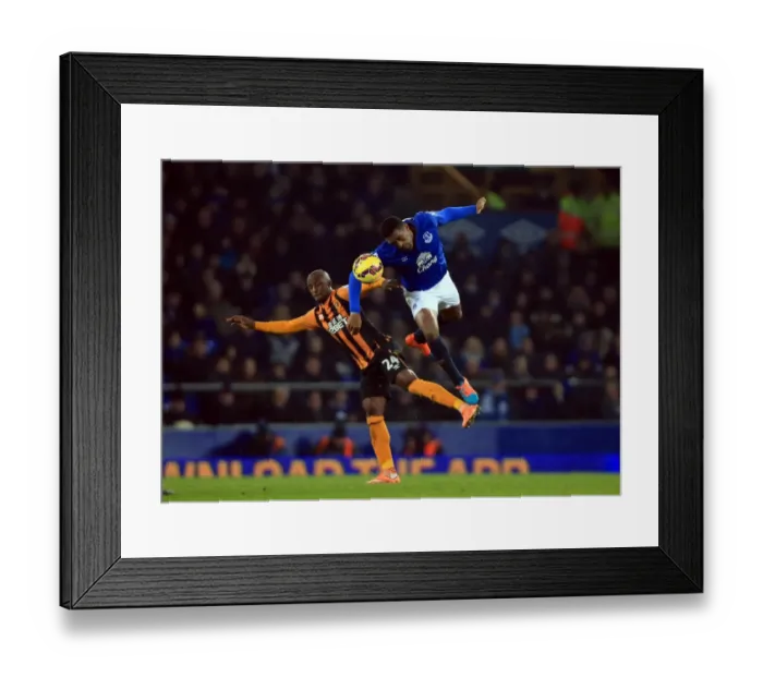 Framed Print : Intense Rivalry: Distin vs. Aluko - Everton vs. Hull City Clash at Goodison Park Framed Print : Intense Rivalry: Distin vs. Aluko - Everton vs. Hull City Clash at Goodison Park
