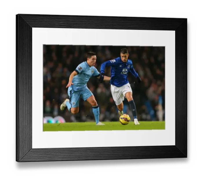 Framed Print : Mirallas Outsmarts Nasri: Everton's Thrilling Escape at Manchester City