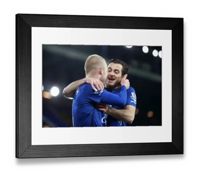 Framed Print : Everton's Naismith and Baines: A Celebratory Moment as They Secure the Third Goal Against Queens Park Rangers Framed Print : Everton's Naismith and Baines: A Celebratory Moment as They Secure the Third Goal Against Queens Park Rangers